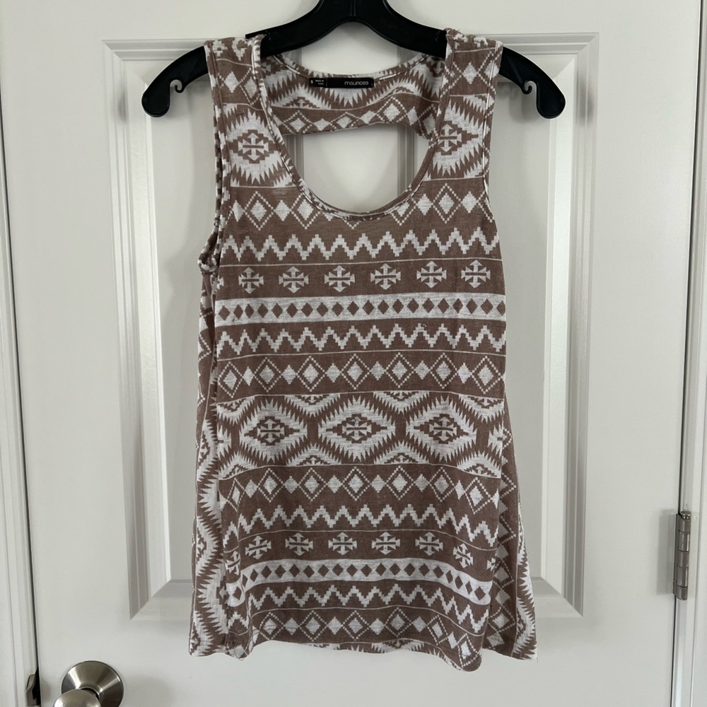 Maurices Tribal Print Tank Top - Brown and White